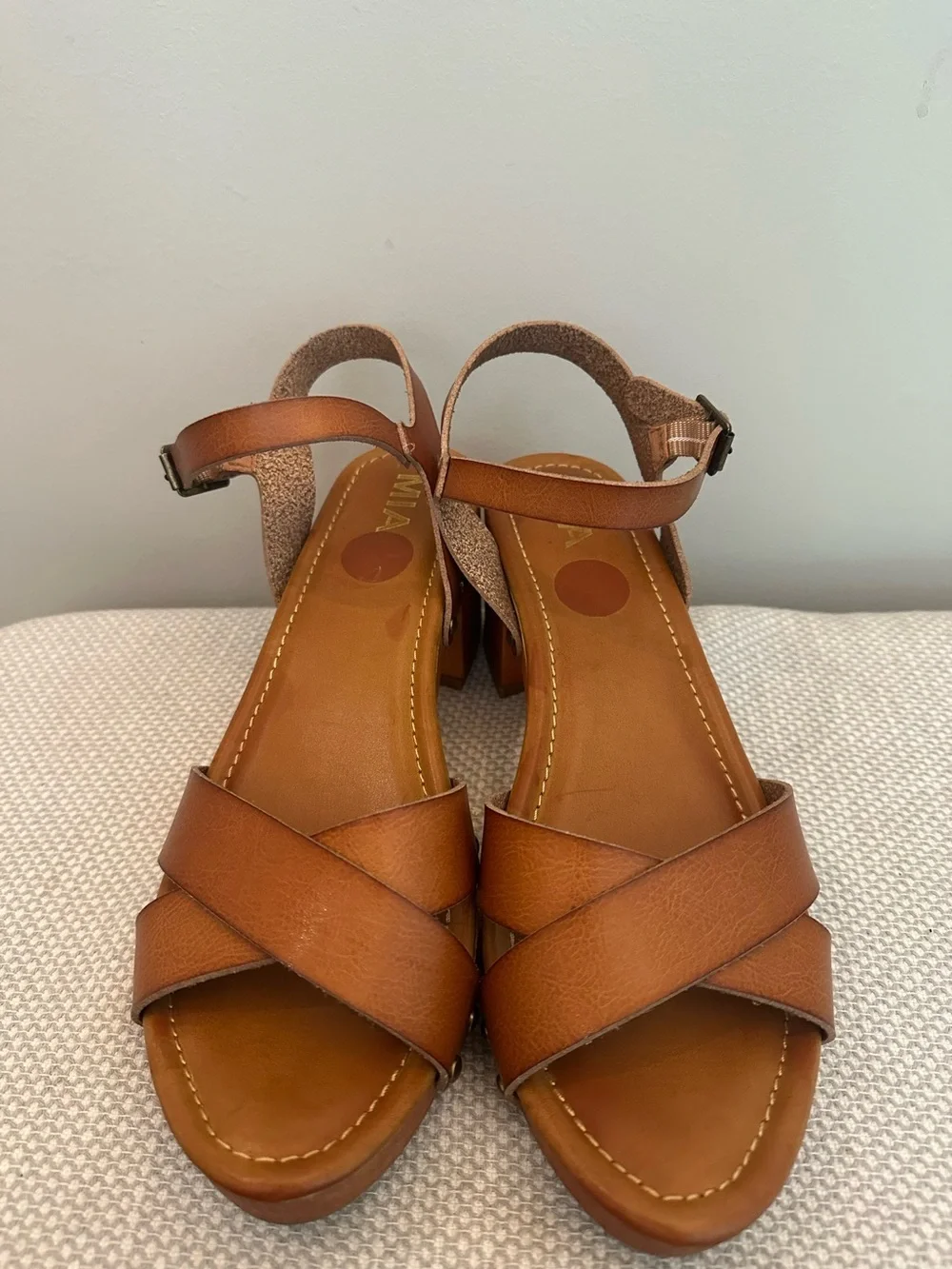 MIA Leather Platform Jullia Sandals Sz 9.5 Brown Chunky Heel Ankle Strap Clogs